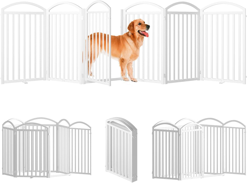 4 Panels Full Matel Freestanding Dog Gates with Door, 96"Extra Wide 32"Tall Free Standing Dog Pet Gate for Indoor & Outd