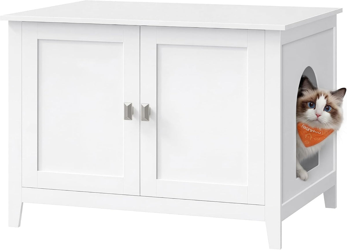 Feandrea Cat Litter Box Enclosure, Double Doors, Handles