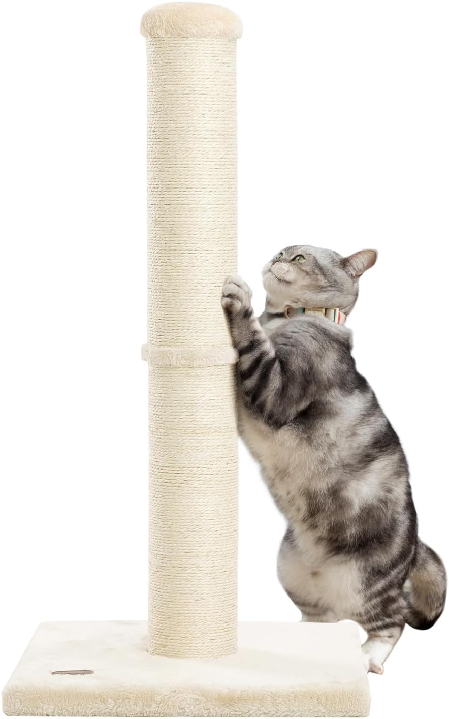 34inch Cat Scratching Post with Natural Sisal Rope 4.3Inch Large Diameter Scratcher Post Tree for Indoor Cats Beige