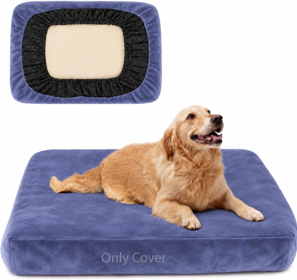 Waterproof Dog Bed Cover Replacement, Luxury Faux Fur Calming Pet Bed Cover with Fitted Sheet Design, Anti-Slip Bottom &