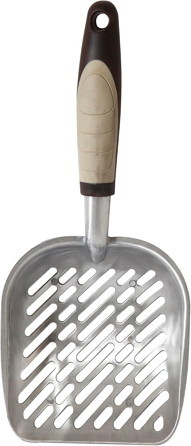 Petmate Metal Cat/Kitty Litter Scoop, Deep Shovel, Premium Non-Stick Large Scooper with Non-Slip Handle & Curved Design 