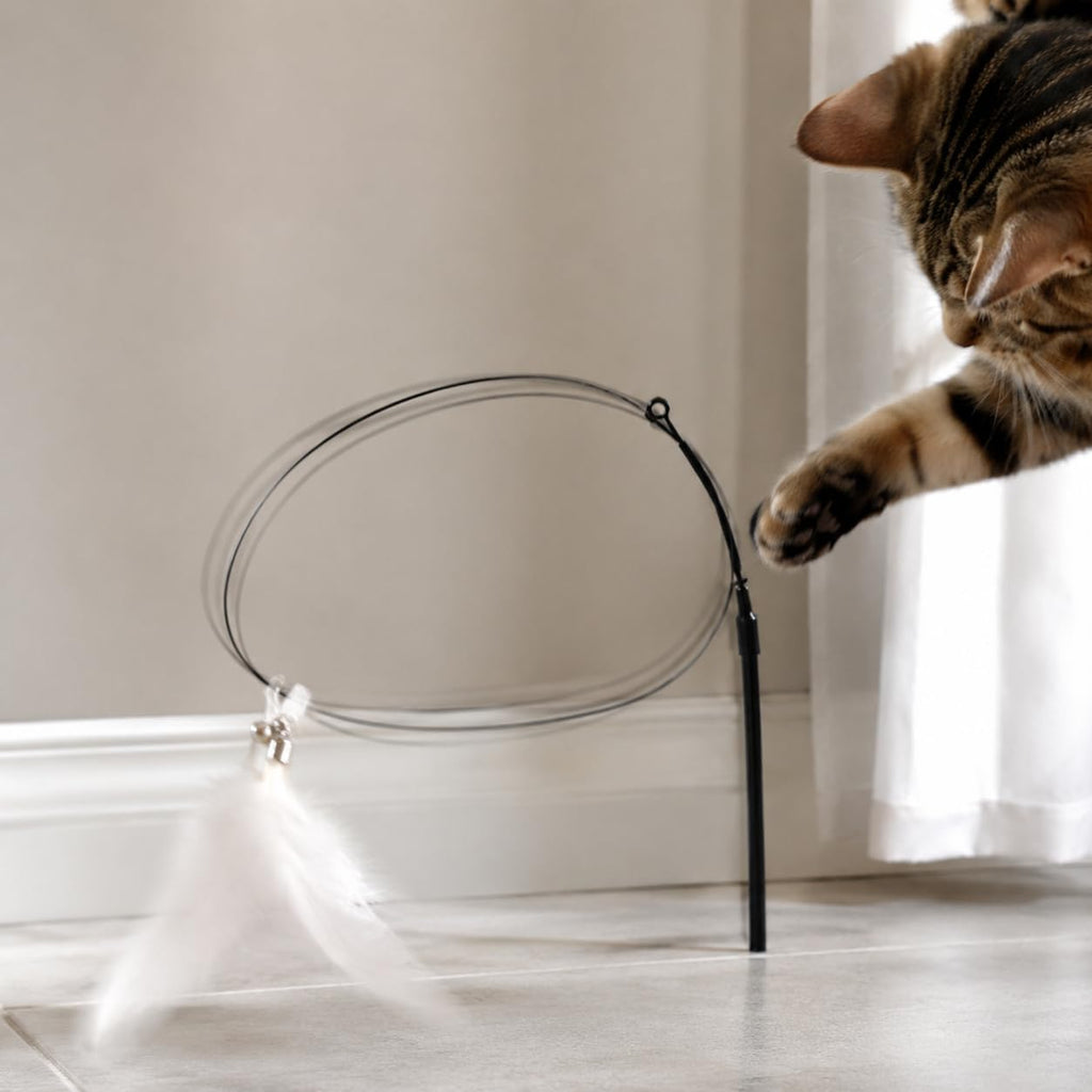 Cat Teaser , Interactive Feather Toy , Press-handle Single Black Feather