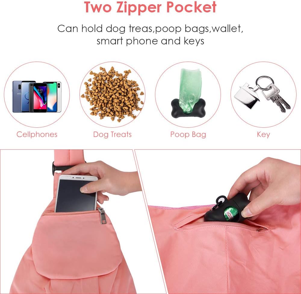Lukovee Small Pet Sling, Hard Bottom Support, Storage Pocket, Padded Strap