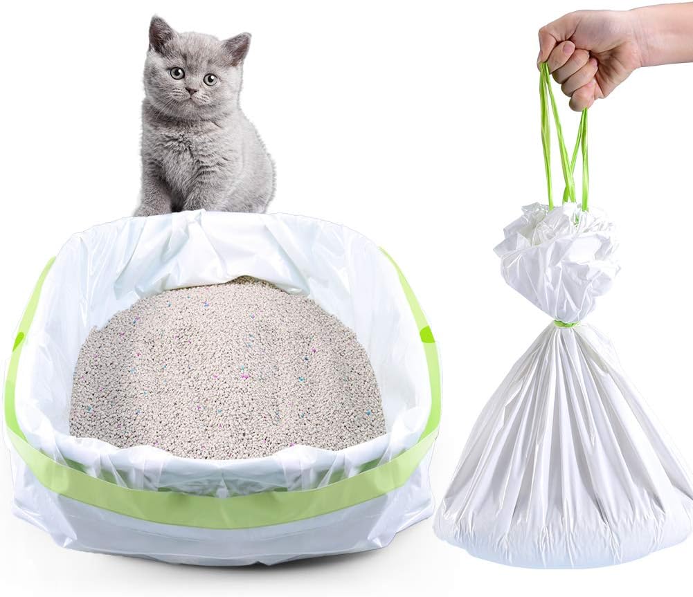 Litter Box Liners, 34 Count Jumbo Cat Litter Pan liners, Drawstring Litter Liner Bags For Litter Box, Easy Clean Up Thic