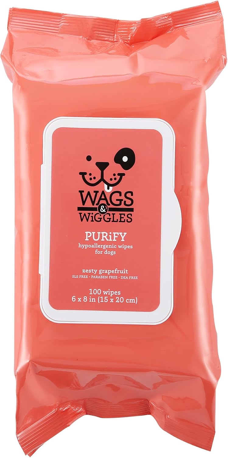 Wags & Wiggles Hypoallergenic Dog Wipes, Fragrance-Free, 100 Count