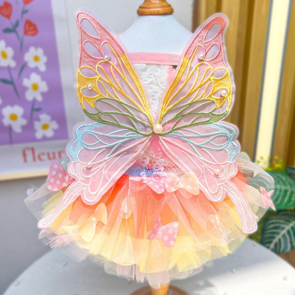 Dog Rainbow Butterfly Princess Dress Summer Thin, S