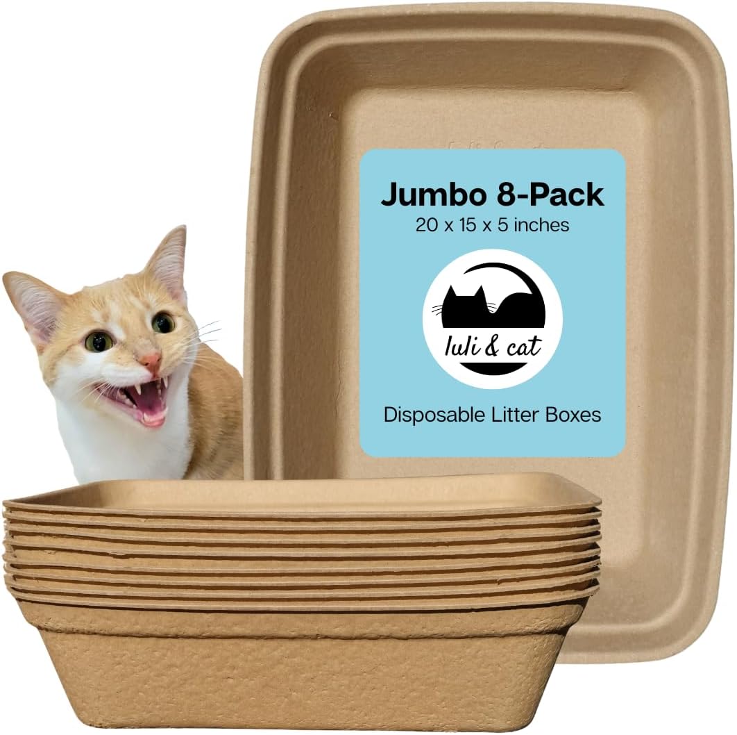 Luli & Cat Disposable Litter Boxes for Cats | Large Sized 4-Pack | Durable and Water Resistant