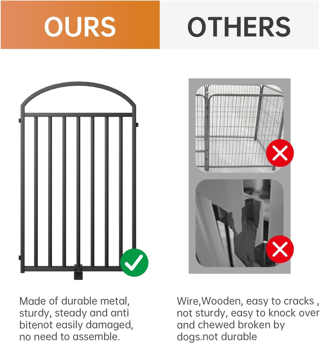 4 Panels Full Matel Freestanding Dog Gates with Door, 96"Extra Wide 32"Tall Free Standing Dog Pet Gate for Indoor & Outd