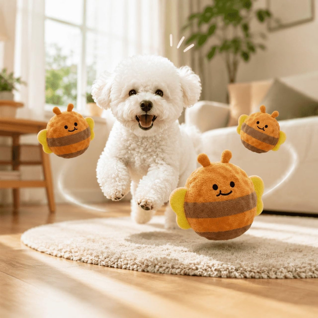 Mini Fluffy Squeaky Pet Ball, 2‑Pack Plush Soft Pet Play Balls, Cute Animal Shape Indoor Interactive Toy for Puppies & C