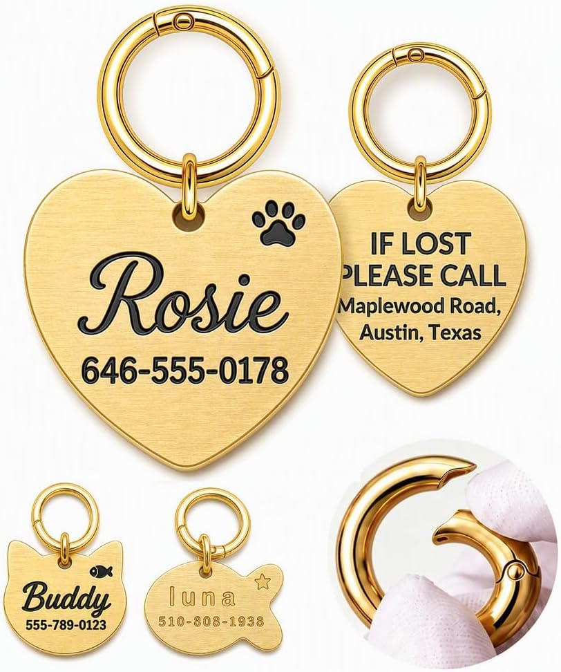 Personalized Cat Tag, Solid Brass Cat ID Tag, Deep Engraved Pet Name Tag
