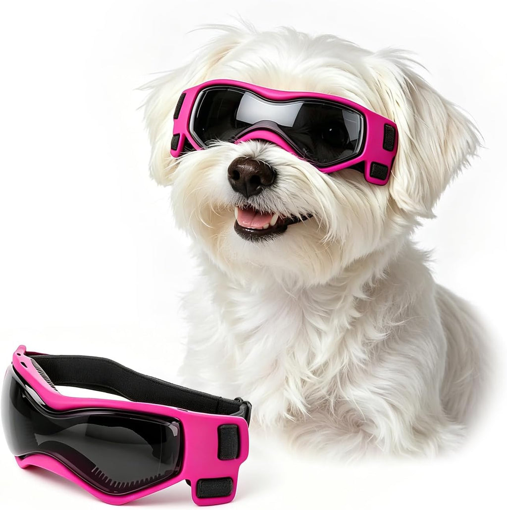 Futuristic Dog Goggles for Small Breed, Tech-Style Pet Eye Glasses, Anti-Fog UV Protection Windproof Dog Sunglasses with