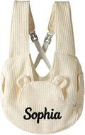 Name Pet Front Carrier Backpack, Personalized Waffle Puppy Sling Bag for Small Dogs & Cats（Off White）