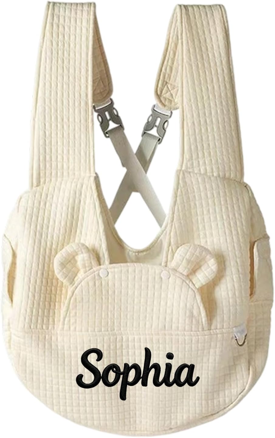 Name Pet Front Carrier Backpack, Personalized Waffle Puppy Sling Bag for Small Dogs & Cats（Off White）
