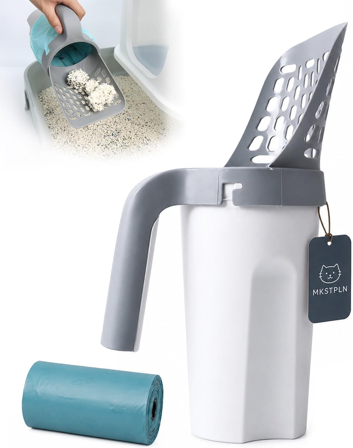 3 in 1 Cleaning Shovel for Cat Litter Kitty Scoop with Holder Bag Attached
