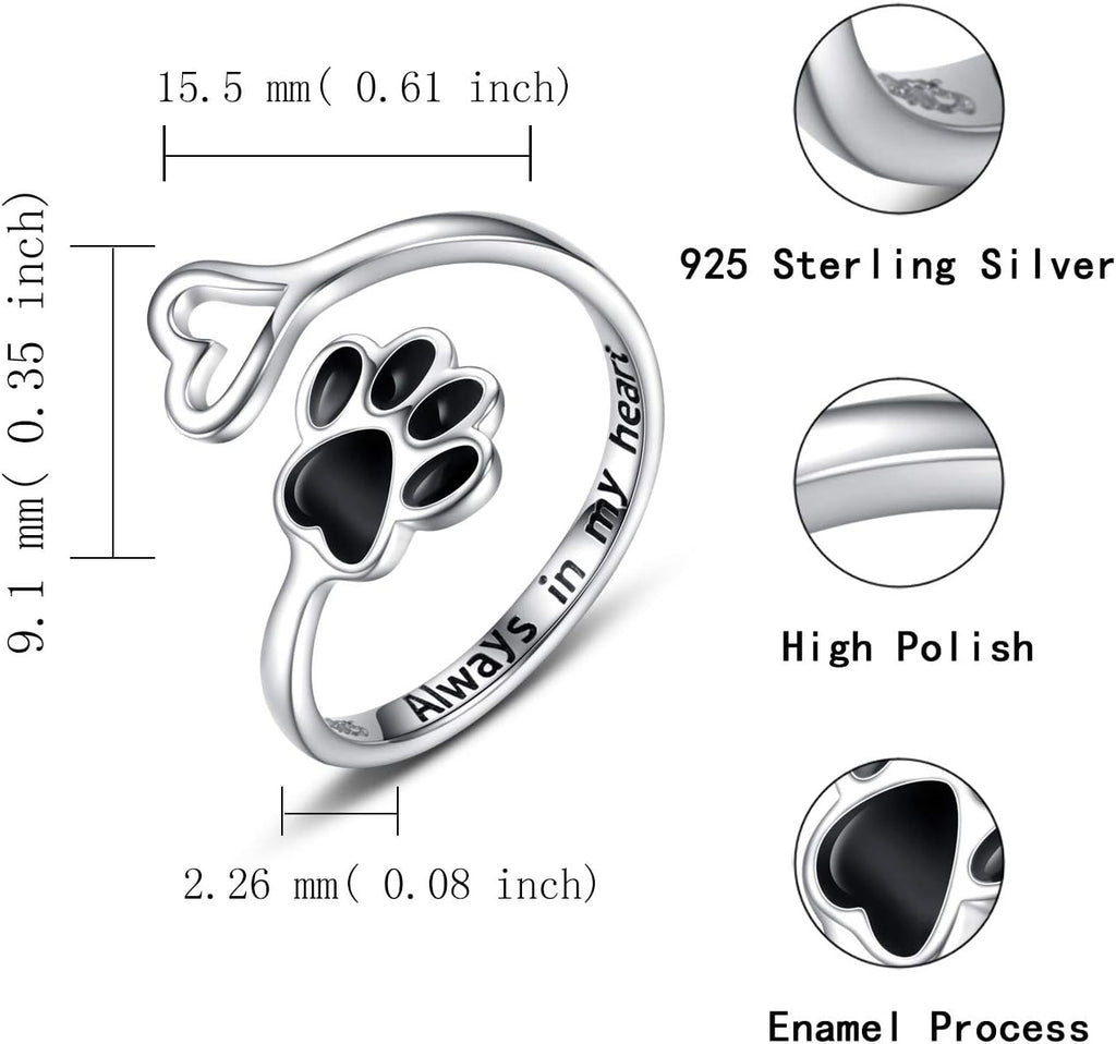 Sariel Puppy Paw Print Ring Heart 925 Sterling Silver