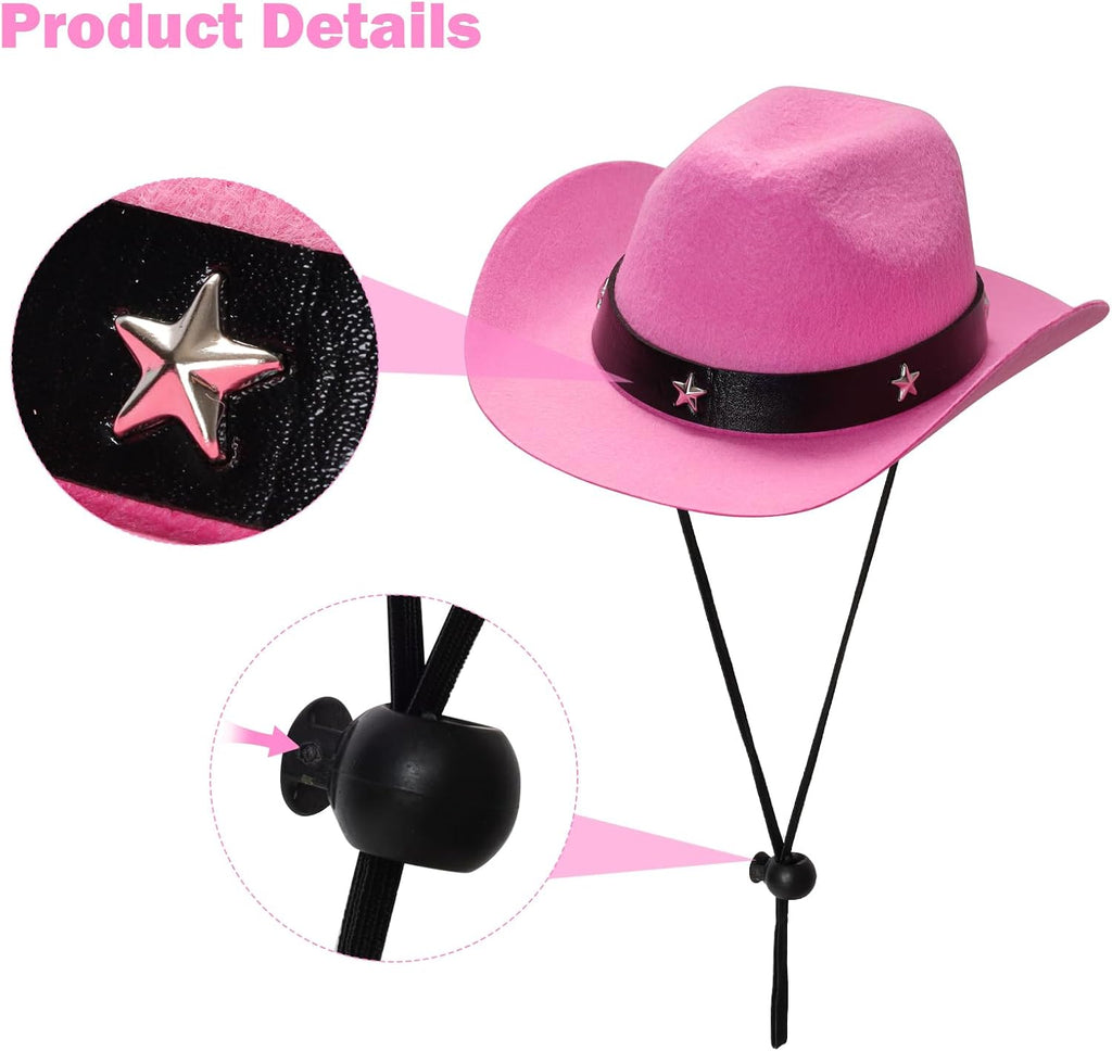 Fumwase Pet Cowboy Costume Hats with Bandana, Pink Hat + Pink, Small