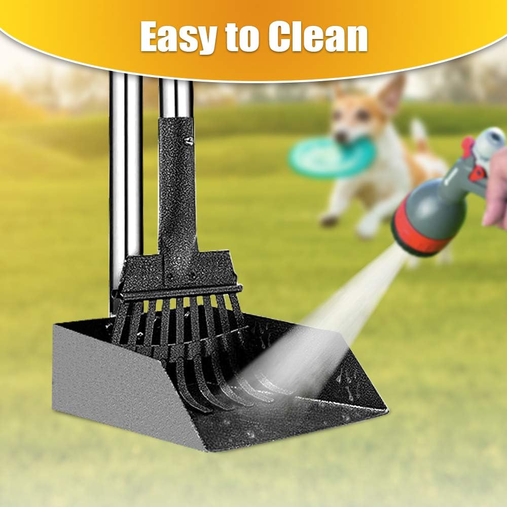 Pooper Scooper, Dog Pooper Scooper Long Handle Stainless Metal Tray and Rake for Medium Small Dogs Heavy Duty Pet Suppli