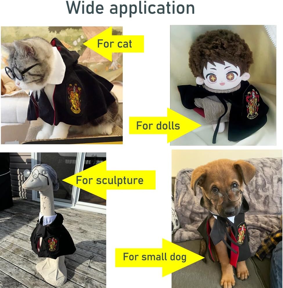 ANIAC 3PCS Halloween Dog Costume Cat Wizard Cape Glasses and Necktie Set Halloween Puppy Outfit Pet Academy Magician Cos