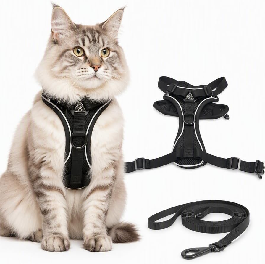 Escape-Proof Large Cat Harness and Leash Set, M, Red