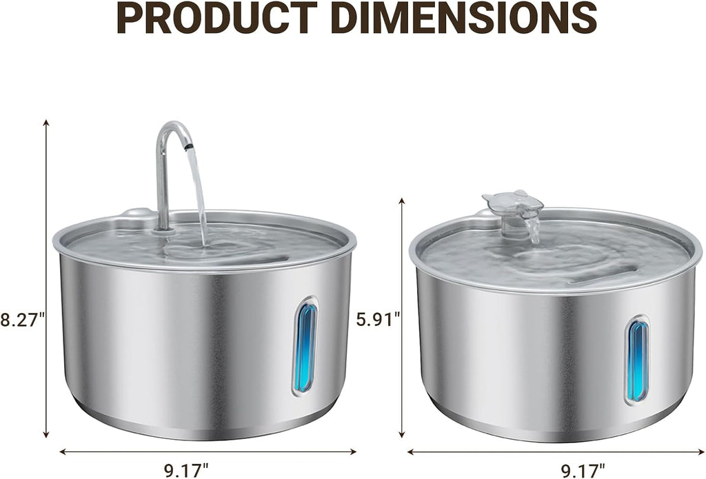 4L Dog & Cat Water Fountain, USB Powered, Stainless Steel Tray