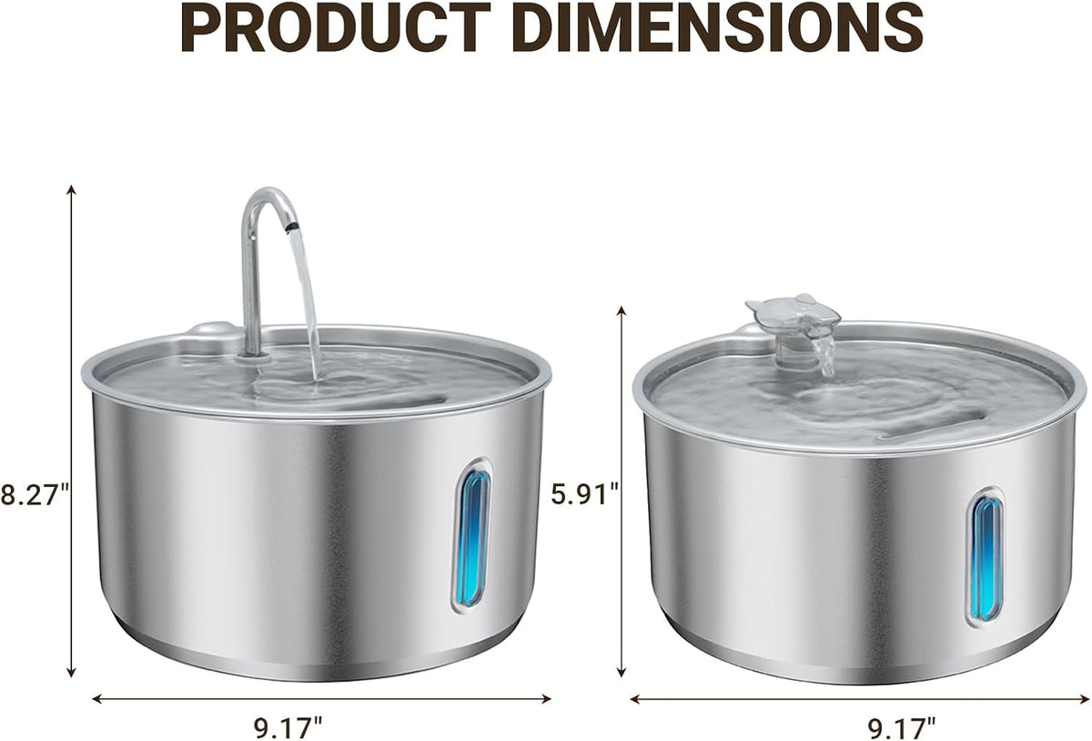 4L Dog & Cat Water Fountain, USB Powered, Stainless Steel Tray