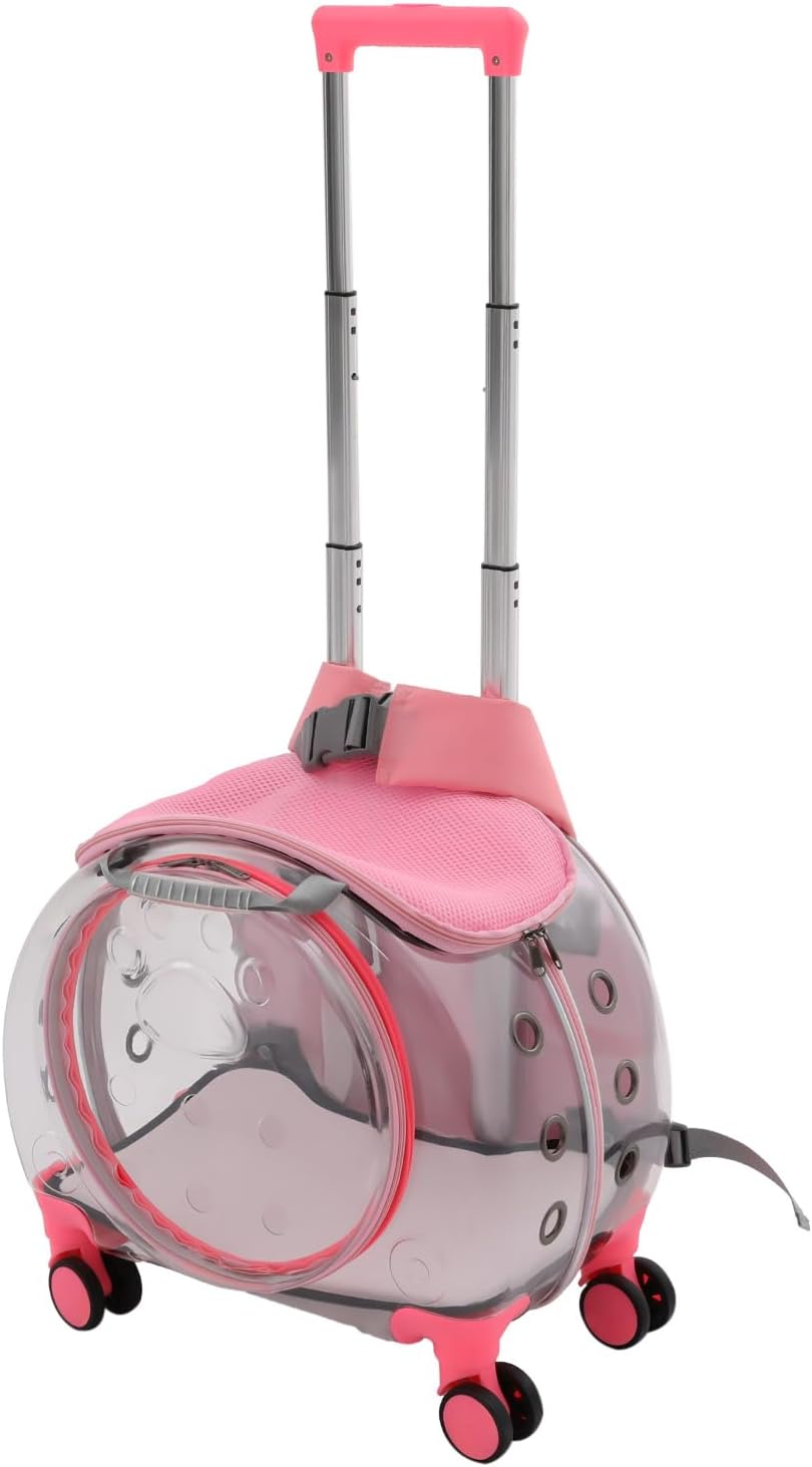 Cat Carrier with Wheels, Transparent Pet Trolley Case Pet Backpack, Black