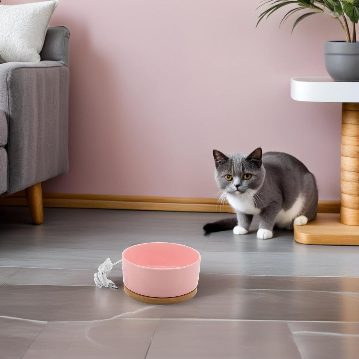 Heated PET Bowl 350ml USB Ceramic Water Dish for Cats Dogs
