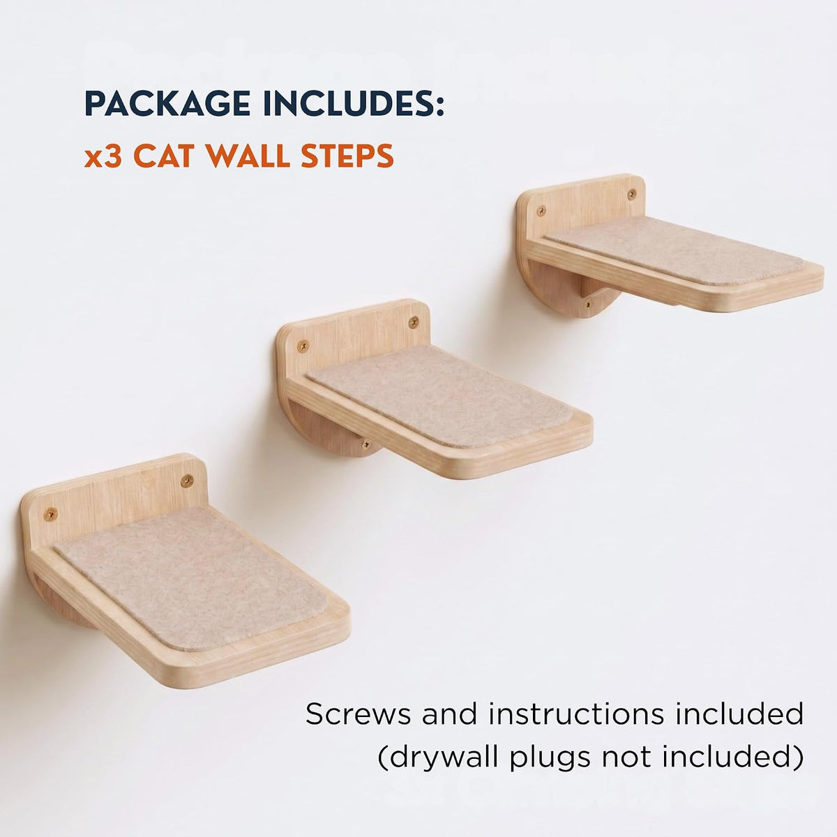 INICIO Cat Wall Steps - 3 Pack of Stairs for Cats to Climb - Natural Wood