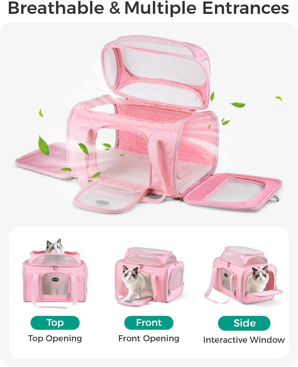 Pet Carrier Airline Approved 18x13x9.5 in, Soft-Sided Top-Expandable, Pink