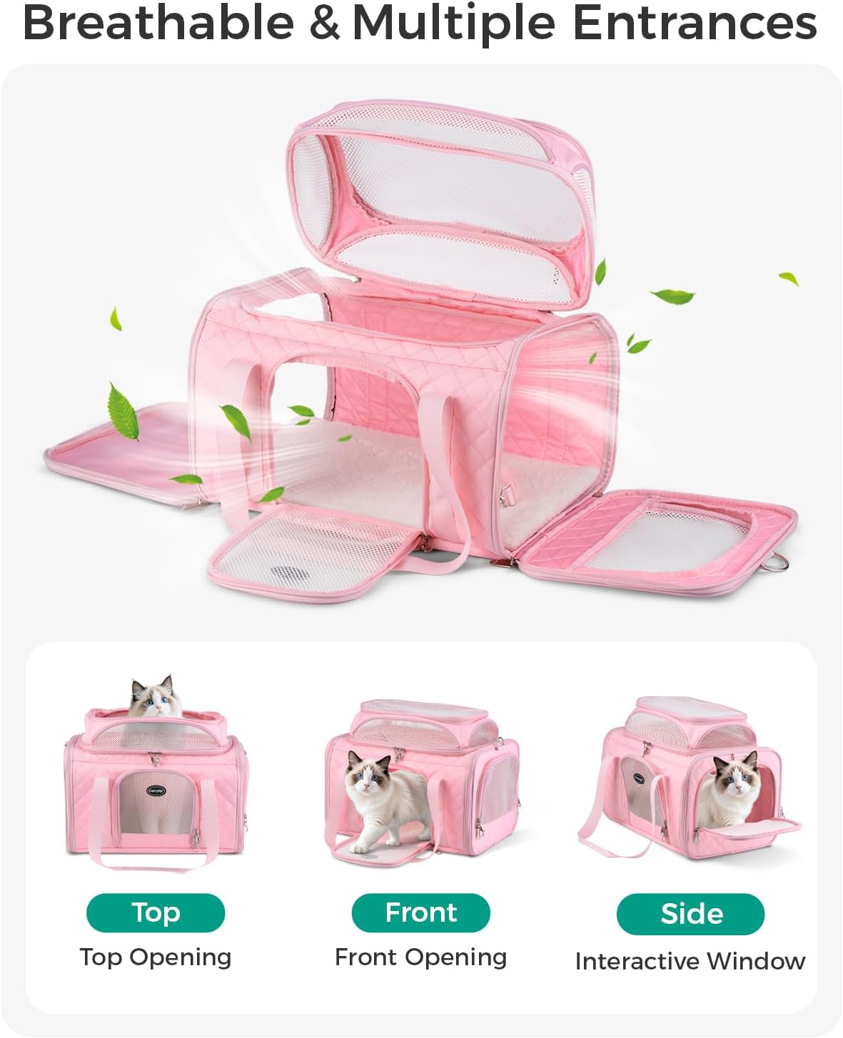 Pet Carrier Airline Approved 18x13x9.5 in, Soft-Sided Top-Expandable, Pink