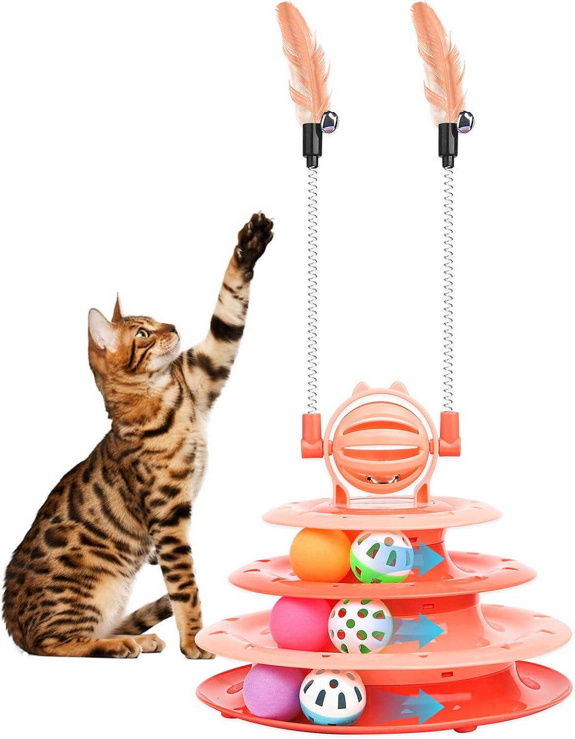 Interactive Cat Toys Kitten Puzzle Ball with 2 Cat Teasers (Blue)