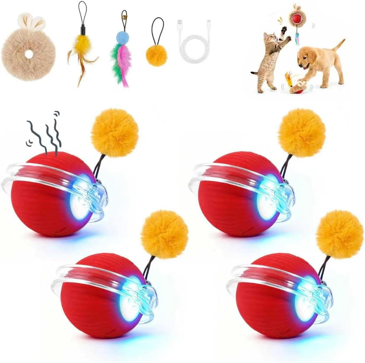 Interactive Cat Toy Ball, Self-Rolling Electric, USB Rechargeable