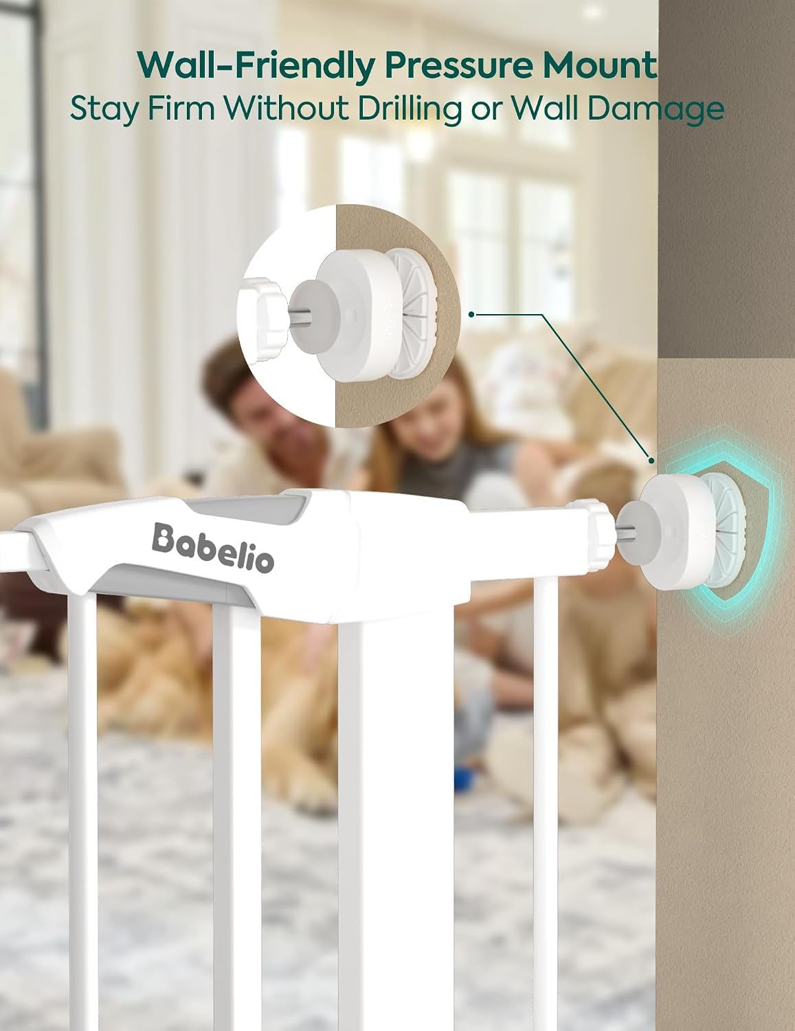 Babelio 26-40" Pressure Mounted Baby Gate for Stairs, PressGuard Dog Gate