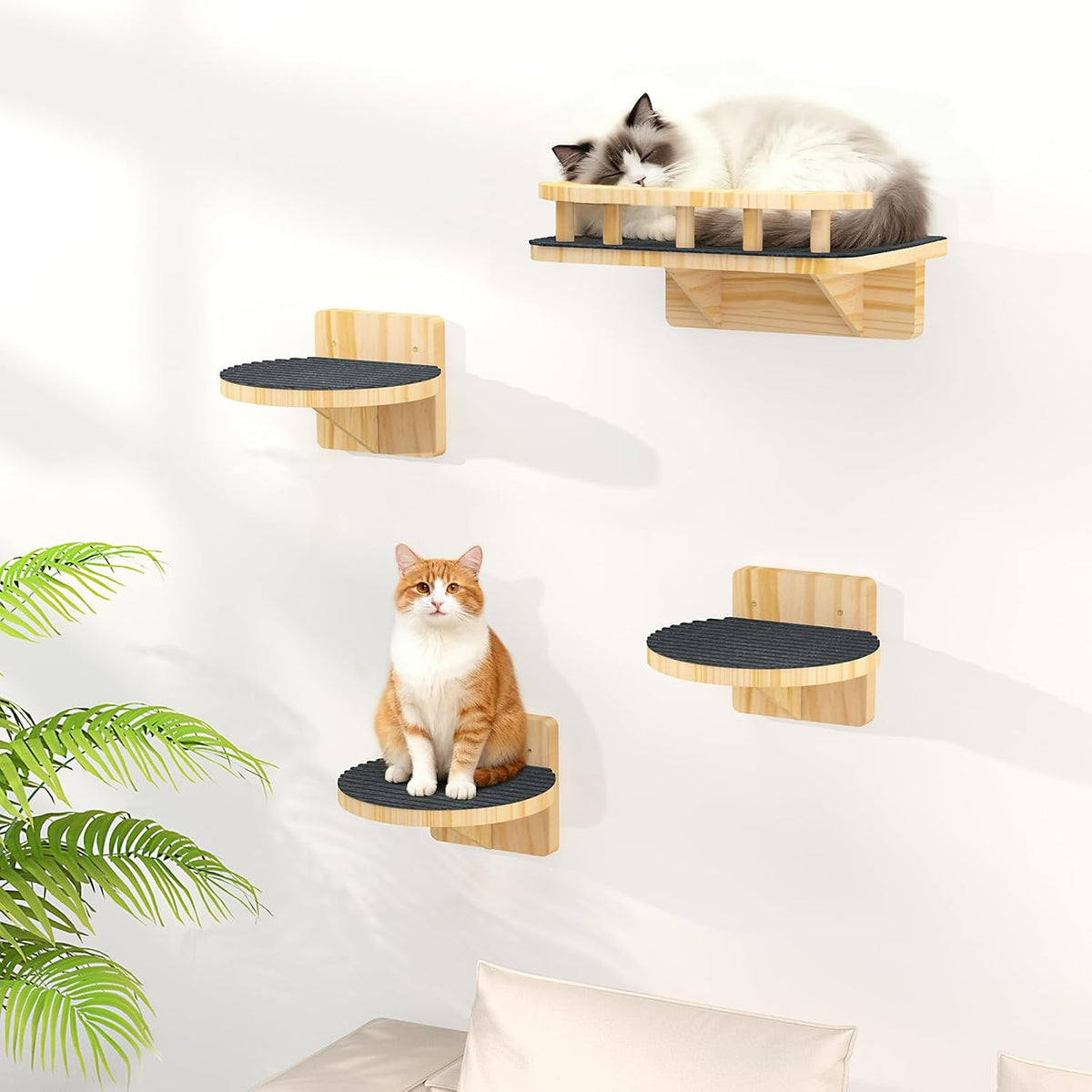 XiaZ Cat Wall Shelves, Corner Cat Shelf with 3 Wide Perch Steps, Kitty Wall Climber Wooden Furniture up to 25lbs, Modern