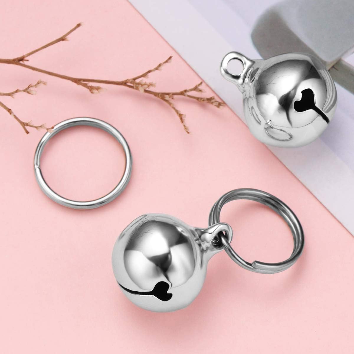UKCOCO Dog Collar Bell : 6Pcs 16MM Metal Pet Collar Bells with Key Ring for Small Dogs Cats, Clear Sound (Silver)