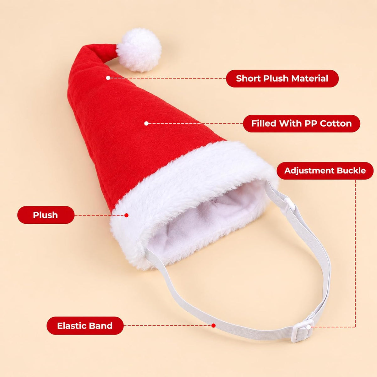 Yuanchu Dog Santa Hat, Large Dog Christmas Hat with White Pompom