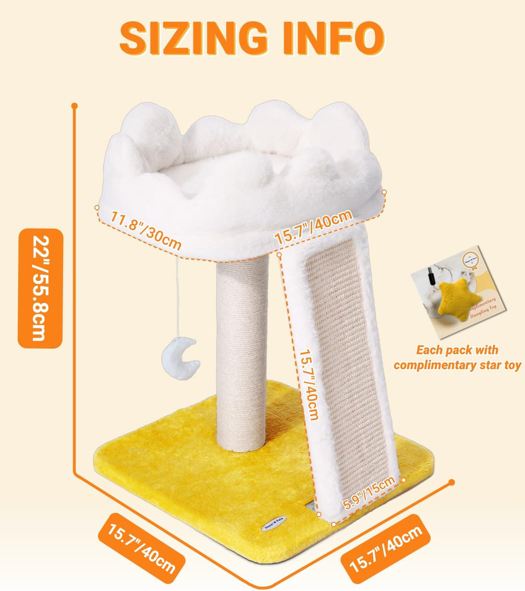 Cat Tree, Cloud Cat Tower with Soft Bed, Cat Scratching Post & Pad with Larger Perch for Window Viewing, Small Cat Tree 