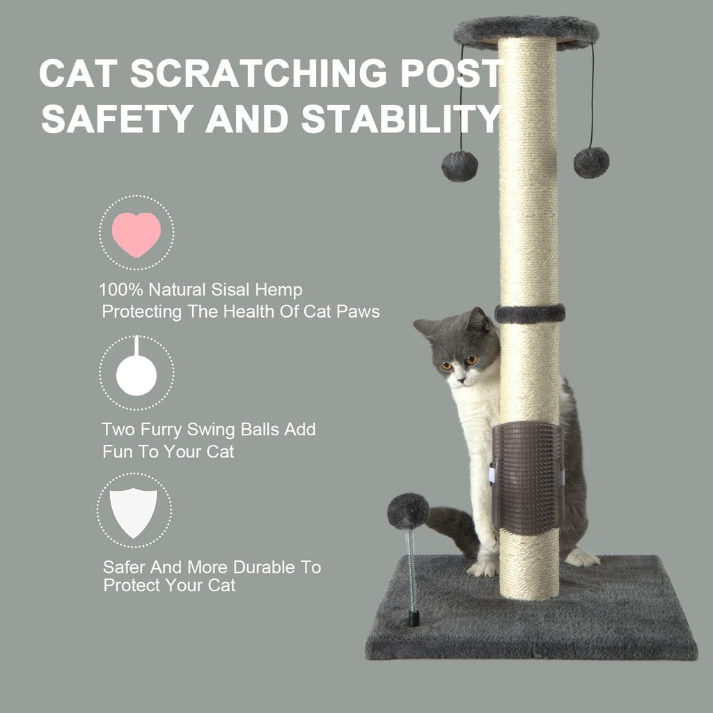 PEEKAB 32" Tall Cat Scratching Post Sisal Scratch Posts,with Hanging Ball and Self-Massage Brush Vertical Scratcher for 