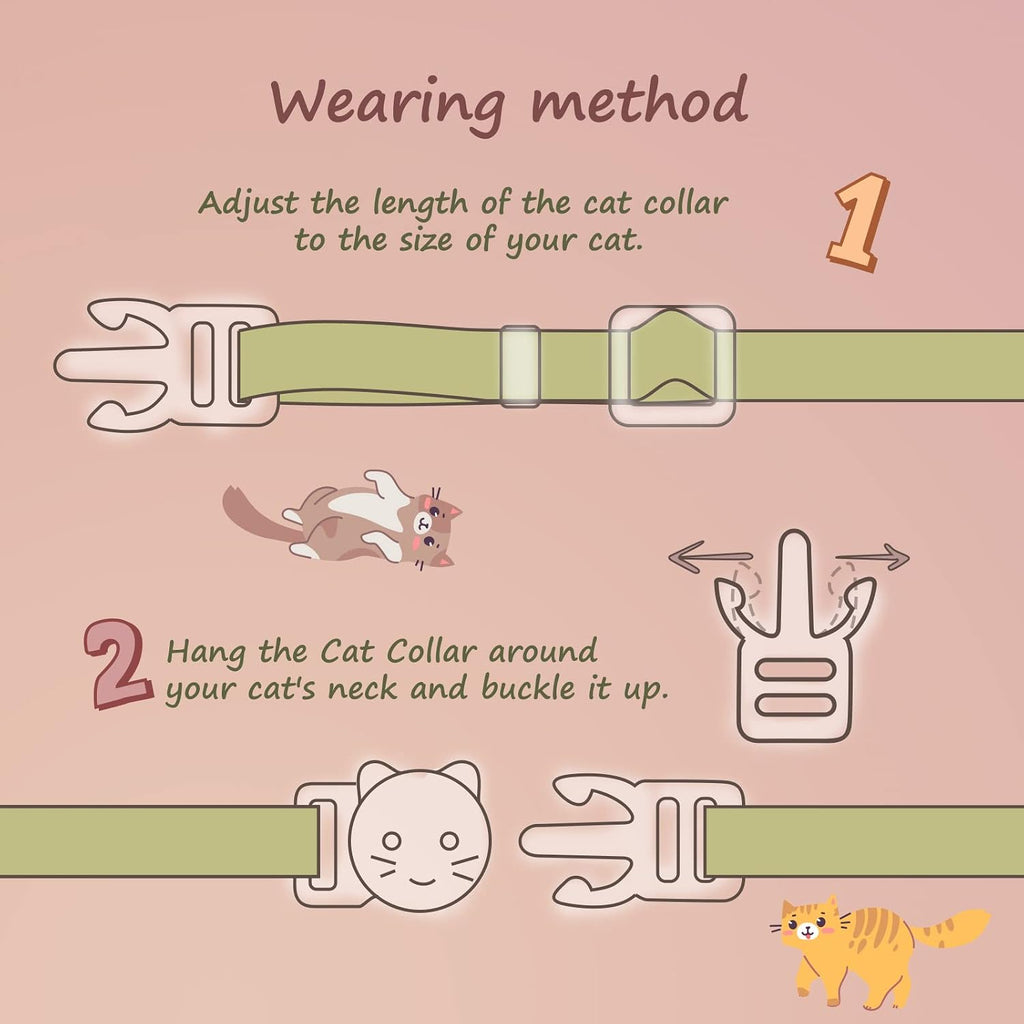 2 Pack Cotton Breakaway Cat Collar with Bell Yellow&Green Flowers Pendant Cute Kitten Cat Collar Suitable for Girls and 