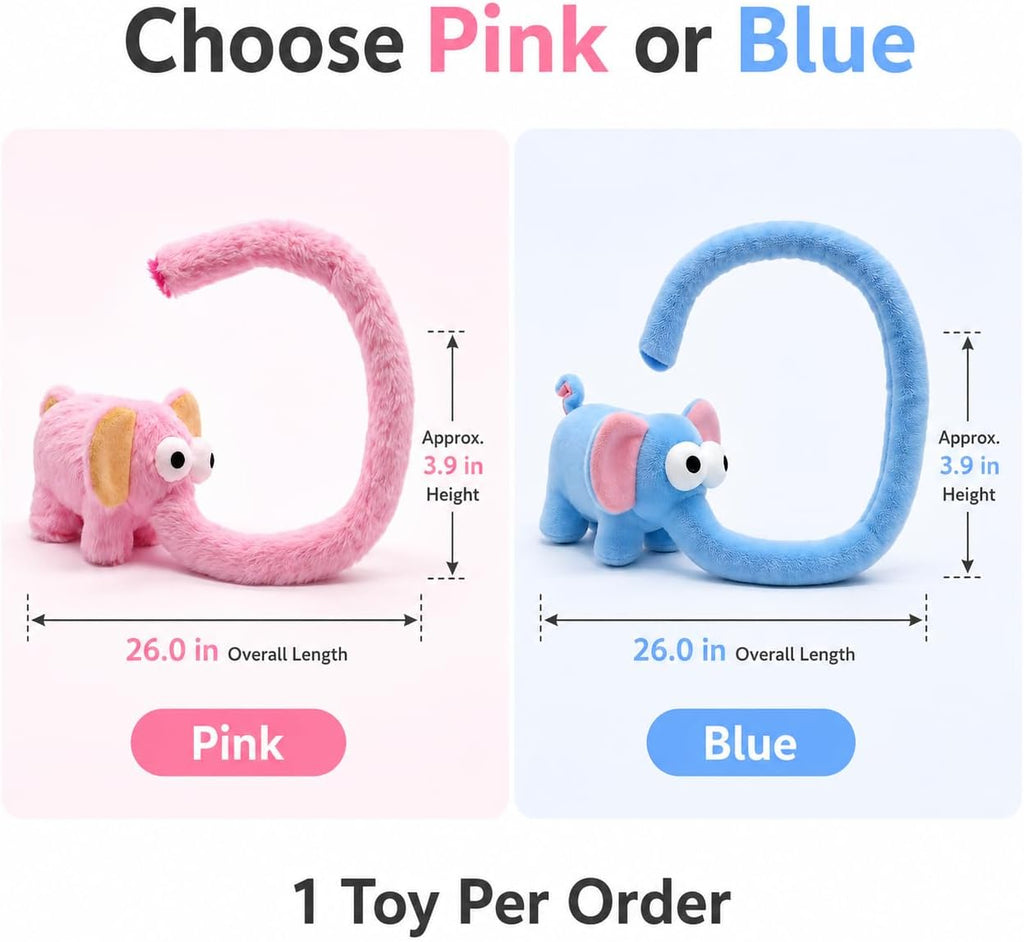 Elephant Squeaky Dog Toy, 26.0in Interactive Long Trunk Toy, 1 Pack (Blue)