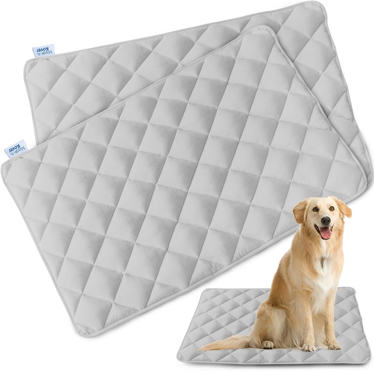 Dog Crate Pad 2 Pack (30" x 19"), Dog Crate Mat with Anti-Slip Bottom, Grey