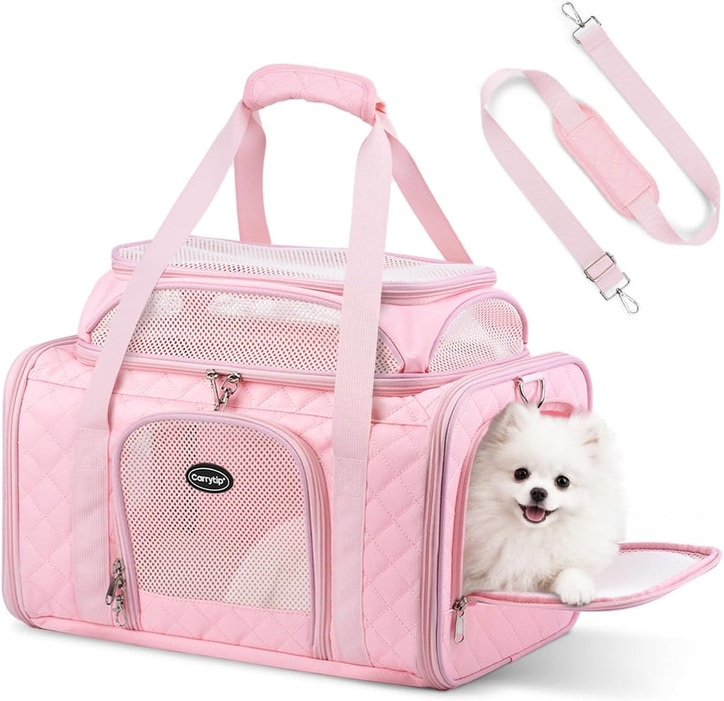 Pet Carrier Airline Approved 18x13x9.5 in, Soft-Sided Top-Expandable, Pink