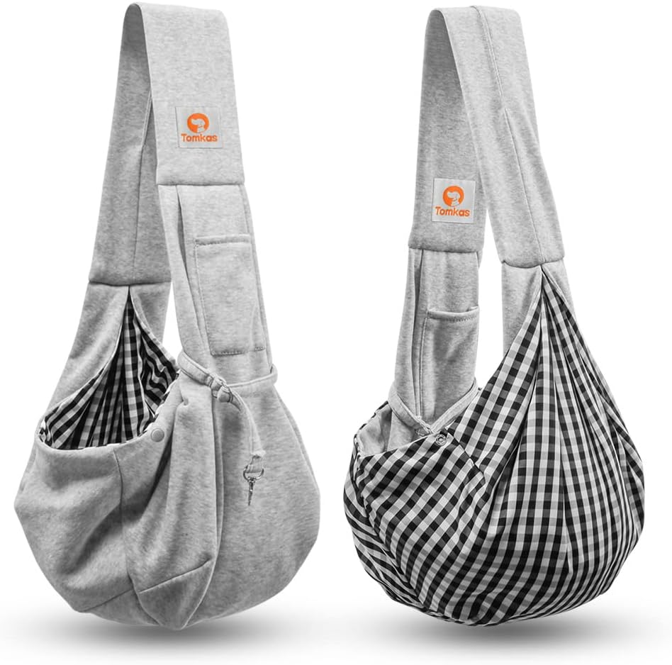 Tomkas Small Dog Cat Sling Carrier Puppy Purse Travel Wrap Soft Crossbody Pet Bag (Gray, M - Classic Pocket & Classic St