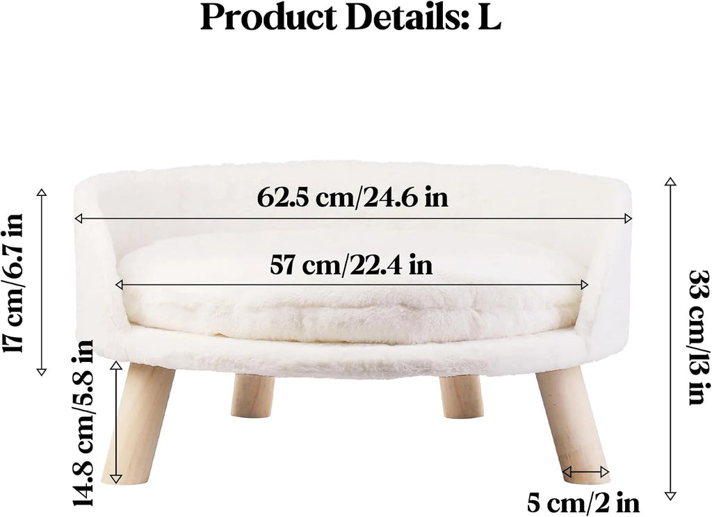 Happy & Polly Cat and Dog Sofa Bed, Cream, Plush, 21 in, Removable Cushion (Large)