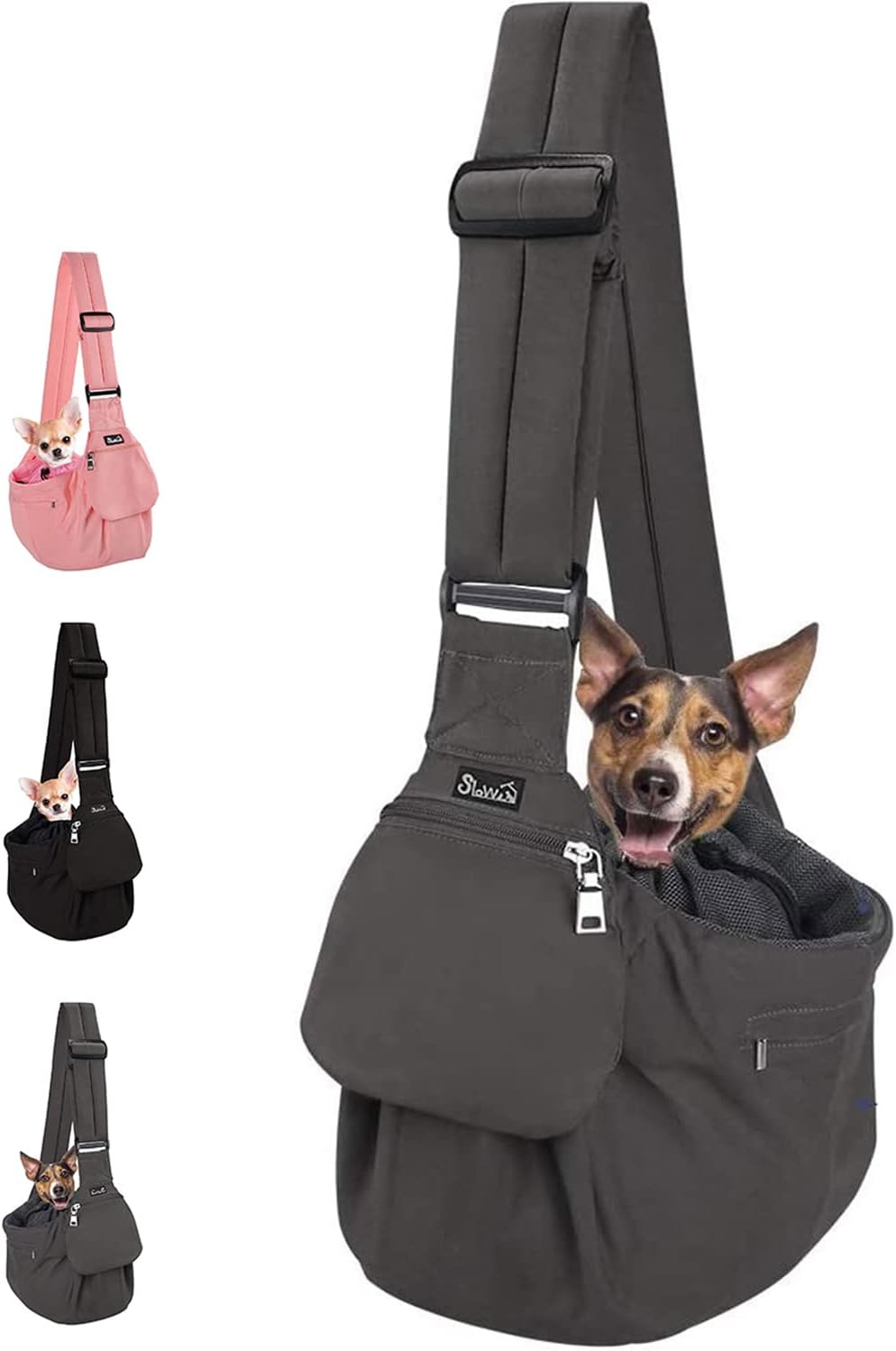 Lukovee Small Pet Sling, Hard Bottom Support, Storage Pocket, Padded Strap