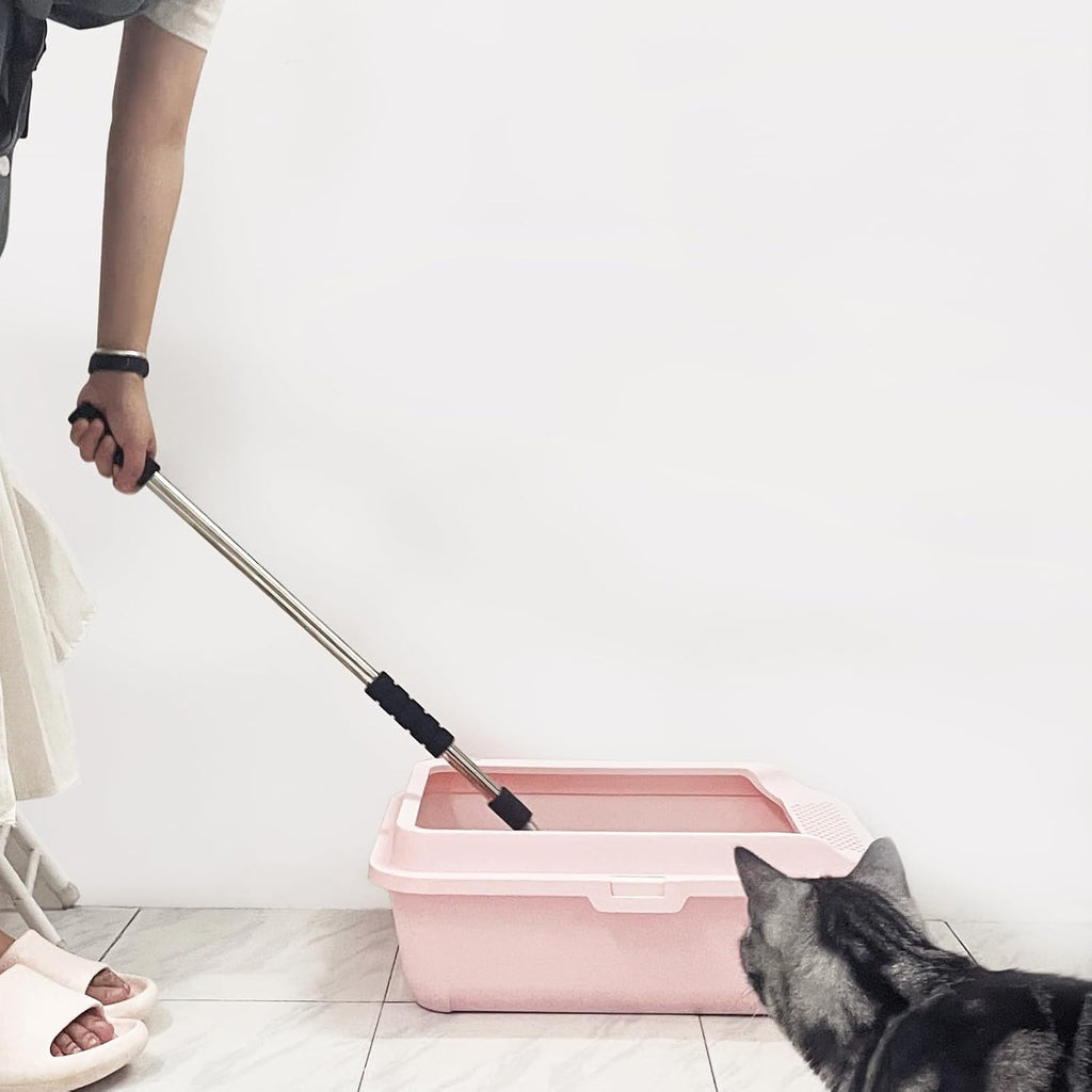 Cat Litter Scoop, Long Handle Metal Litter Scooper - No Bending