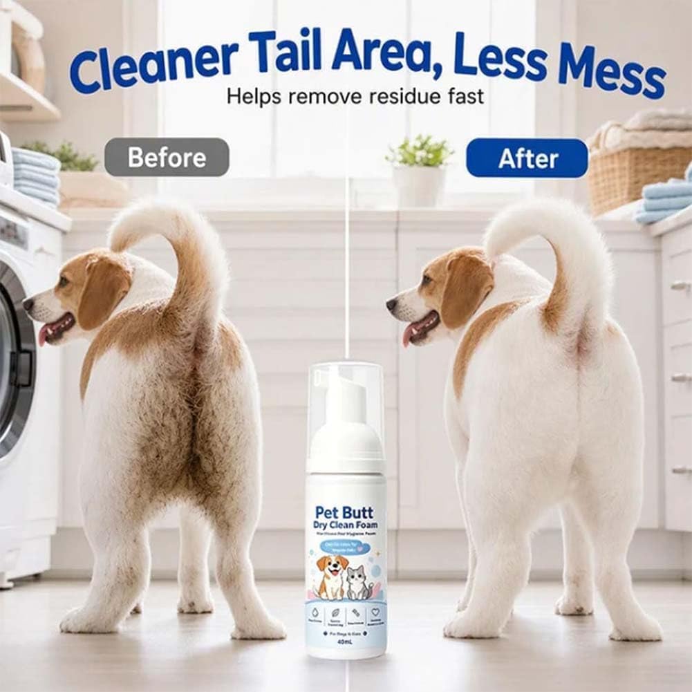 Pet Butt Dry Clean Foam for Dogs & Cats, Gentle Care & Cleansing