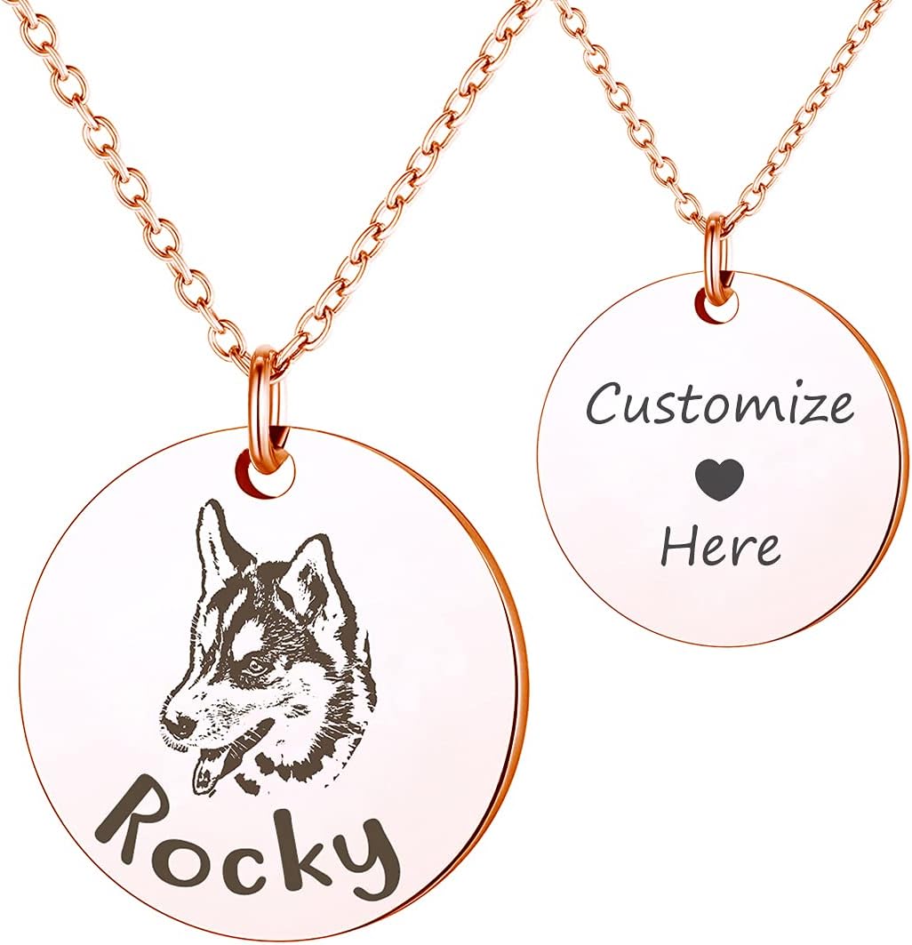 Anavia Customized Pet Portrait & Name Necklace, Personalized Pet Gifts Photo Engraved Necklace, Pet Memorial Jewelry Gif