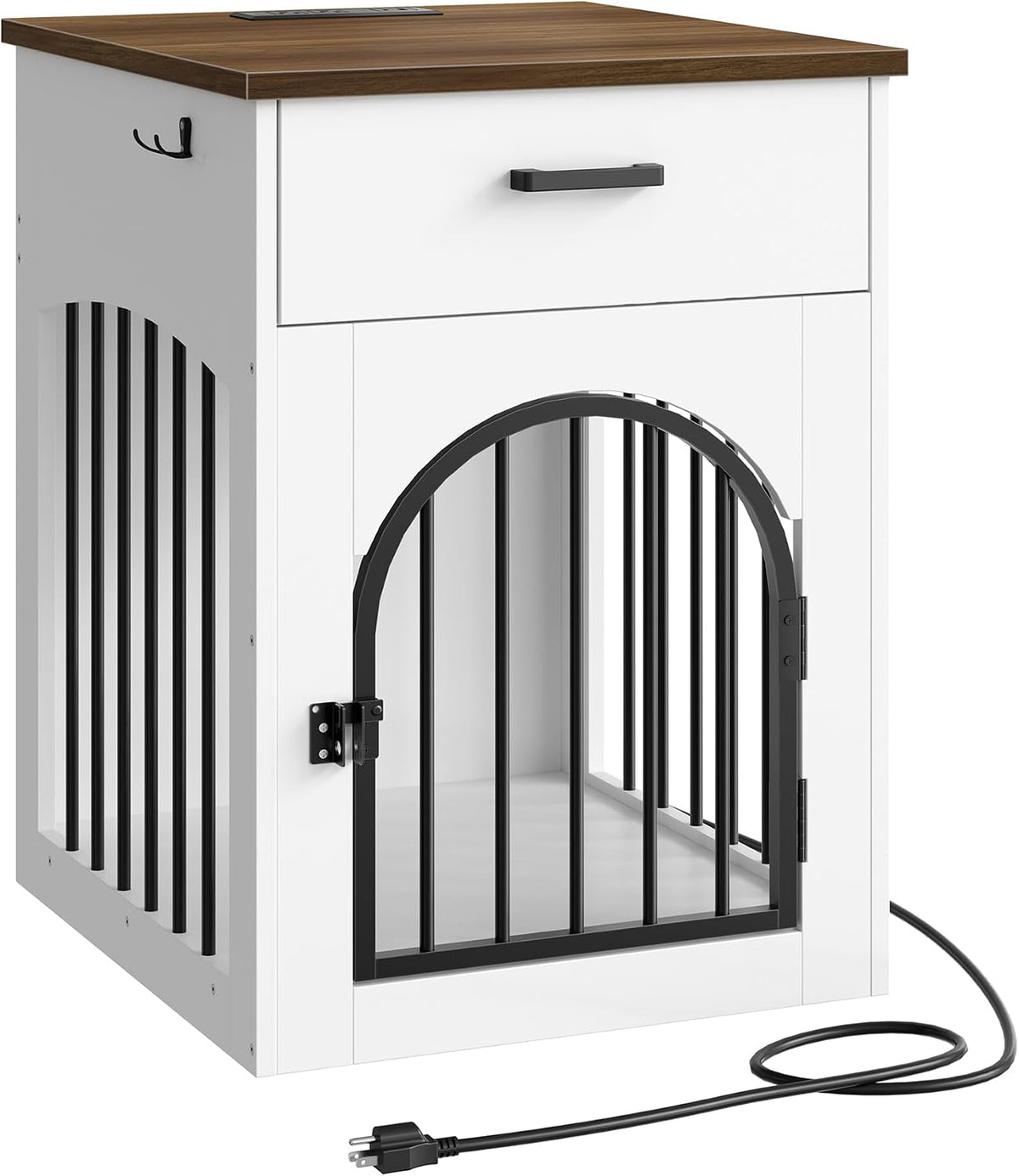 CHOEZON Dog Crate Furniture, Wooden Dog Kennel with Charging Station and Storage Drawer, Indoor Pet Crate End Table for 