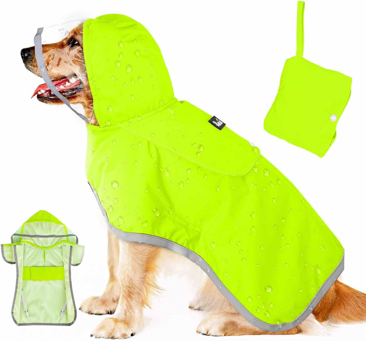 Lukovee Dog Raincoat, Waterproof Jacket with Clear Hood & Leash Hole, S